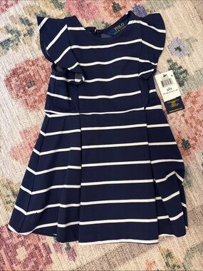 NWT Polo by Ralph Lauren Navy and White Striped Dress 2T